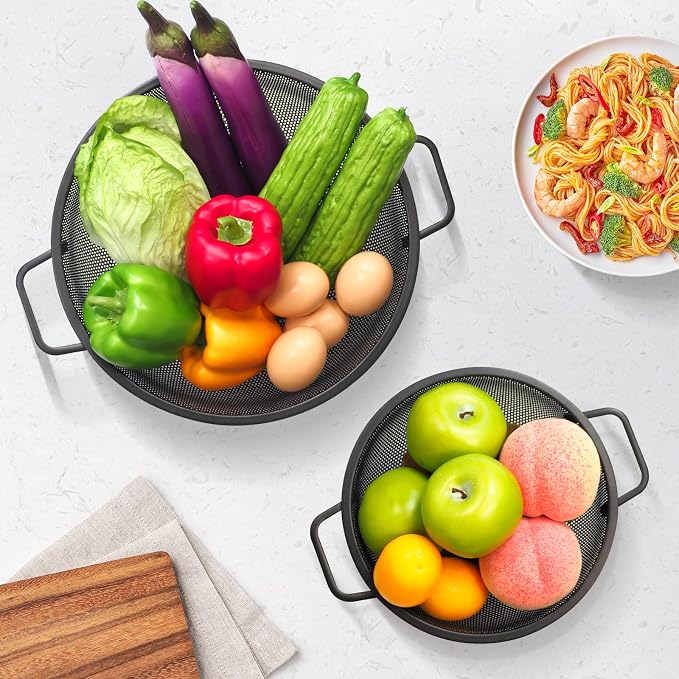 Black Colander for Kitchen, Stainless Steel Pasta Strainer - Image 2