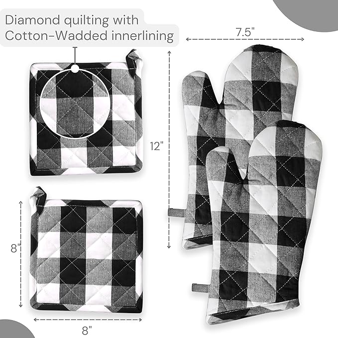 Oven Mitt & Pot Holder Buffalo Plaid Check 100% Cotton Heat Resistant Oven - Image 7