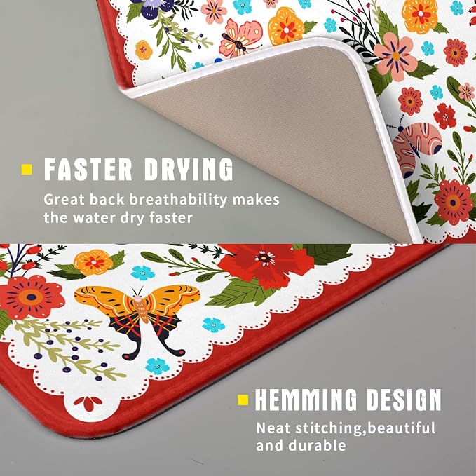 Flowers Printed Dish Drying Mat Floral Coffee Mat - Image 3