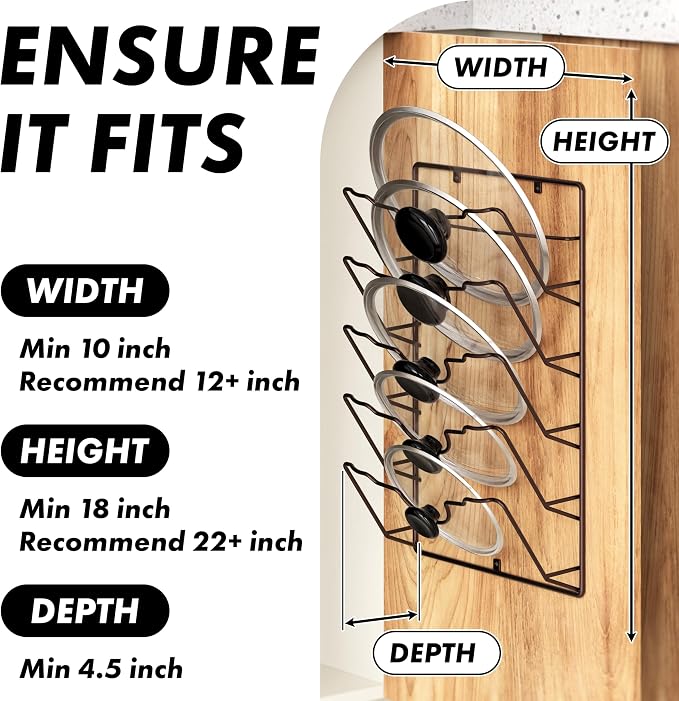 Simple Houseware Wall Door Mounted Pot Lid Rack, 9.5" Wx4.5 Dx17.2 H, Bronze - Image 3