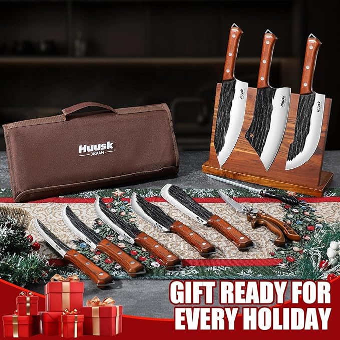 Huusk Butcher Knife Set, Hand Forged Butcher Chef Knife Set - Image 2