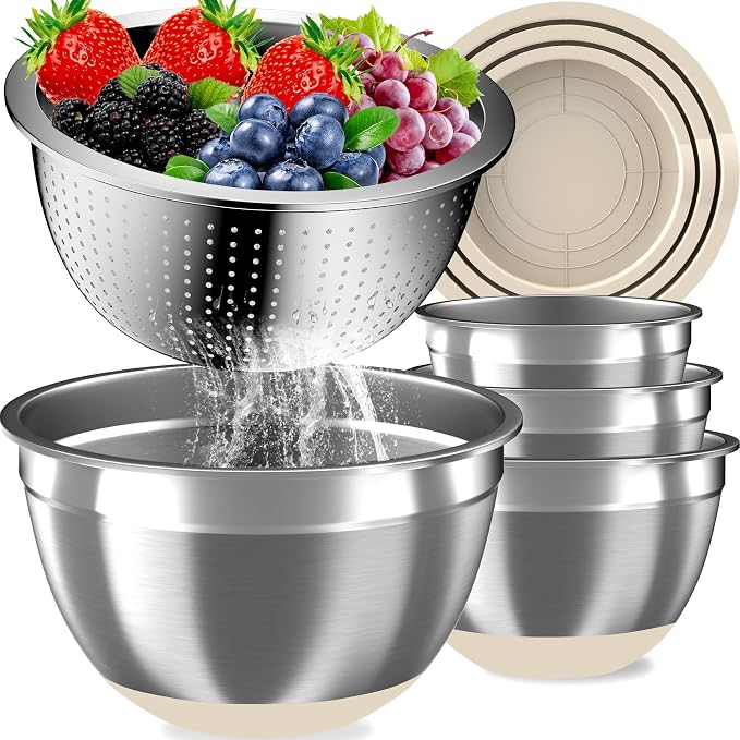 Mixing Bowls with Airtight Lids Set, 4 Stainless Steel Bowls Nesting Bowls & by AUFETQ