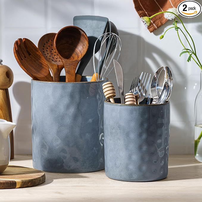 famiware Ocean Utensil Holder, 7.2"+5.8" Ceramic Kitchen Utensil Holder by Famiware
