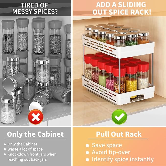 Pull Out Spice Rack Organizer for Cabinet, 2 Pack Widen Slide Out Spice Racks - Image 8