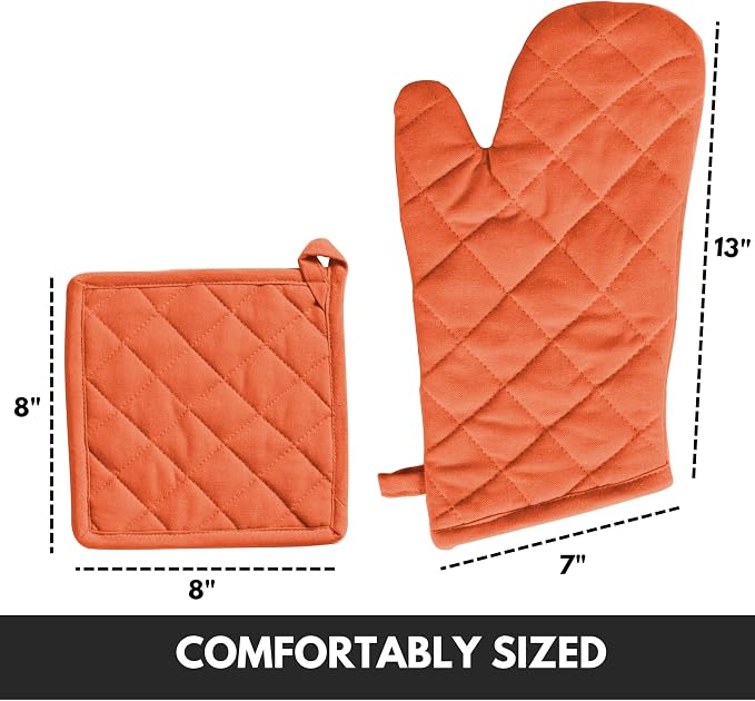Oven Mitt & Pot Holder 100% Cotton Set of Heat Resistant Oven Gloves & Hot Pads - Image 3