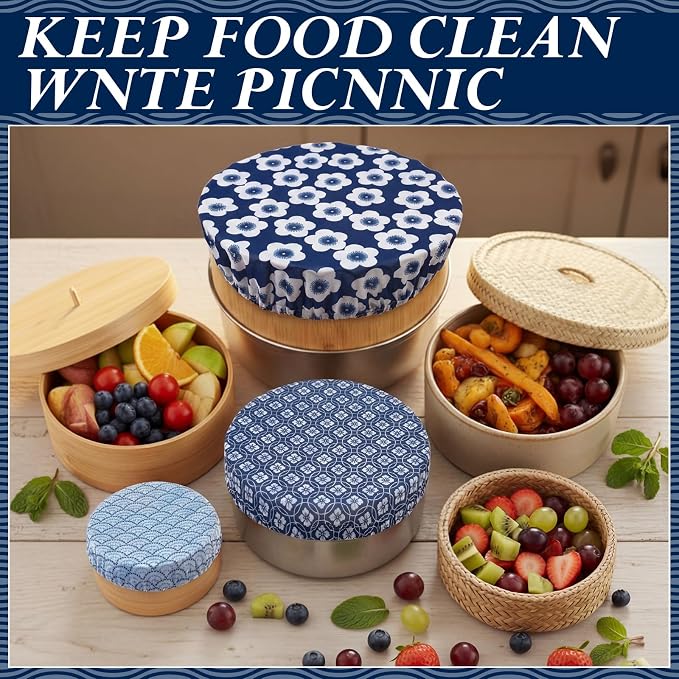 Patelai 10 Pcs Bowl Covers Reusable in 5 Size Stretch Cloth Fabric Elastic Food - Image 4