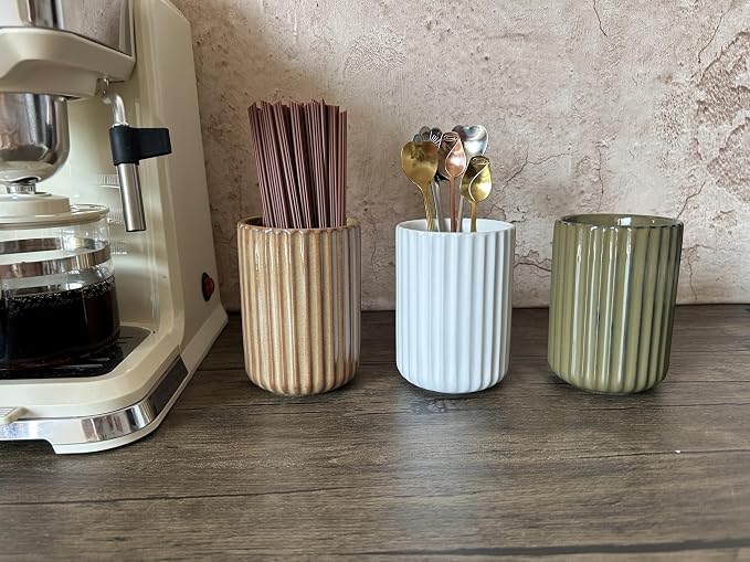 TOPYOKK Stoneware Coffee Bar Utensil Holder Tea & Coffee Spoon & Stirrer Holder - Image 2
