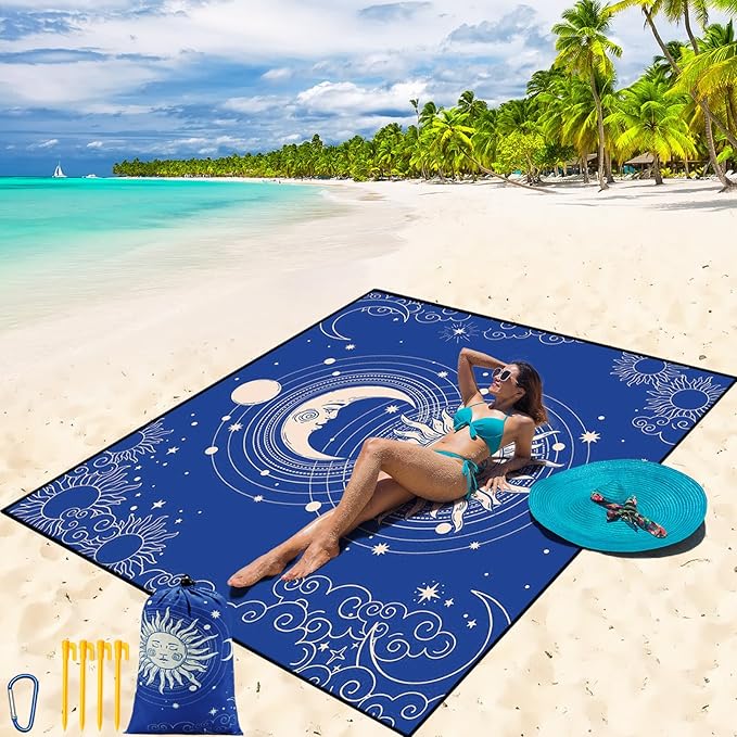 WIWIGO Beach Blanket Waterproof Sandproof Beach Mat 79" X 83"/10'x9'for 2-8 by WIWIGO