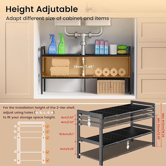 Under Sink Organizer and Storage 16.5"-30.7" Expandable Length, Adjustable - Image 3