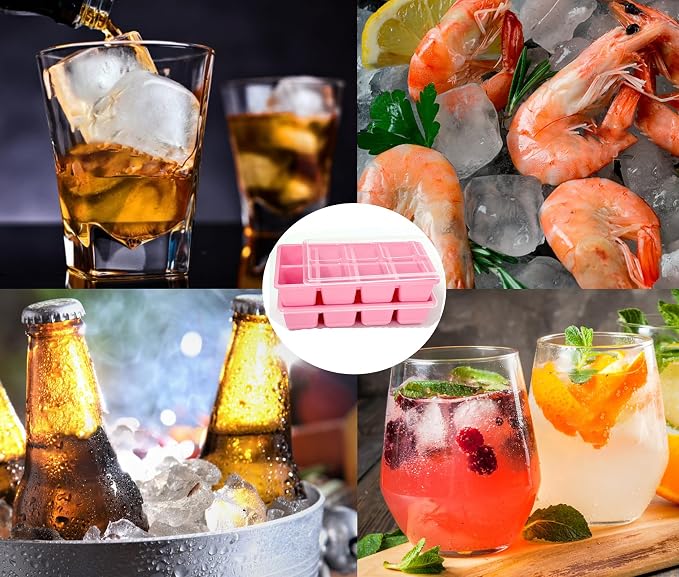 Large Ice Cube Trays with Lid, Jrisbo 2 Pack Stackable Silicone Ice Cube Molds - Image 5