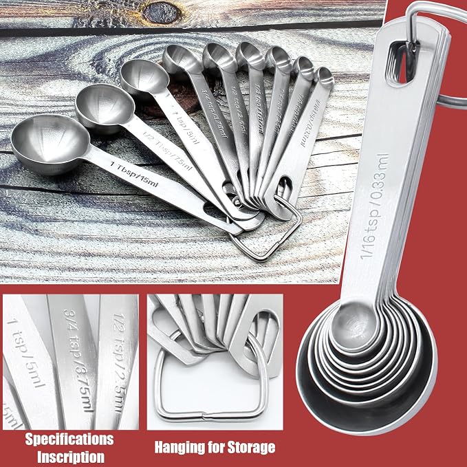Luomorgo 9 Pc Measuring Spoons Set, Stainless Steel, 1/16 to 1 tbsp - Image 4