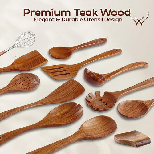 12 Pcs Wooden Cooking Utensils Set – Luxury Wooden Kitchen Utensils - Image 2