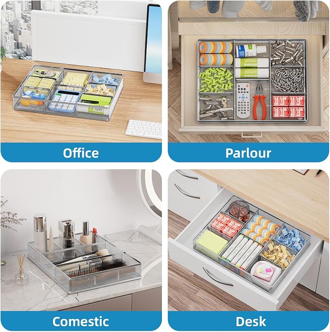 Marbrasse Desk Drawer Organizer, Metal Mesh Drawer Organizer Tray - Image 4