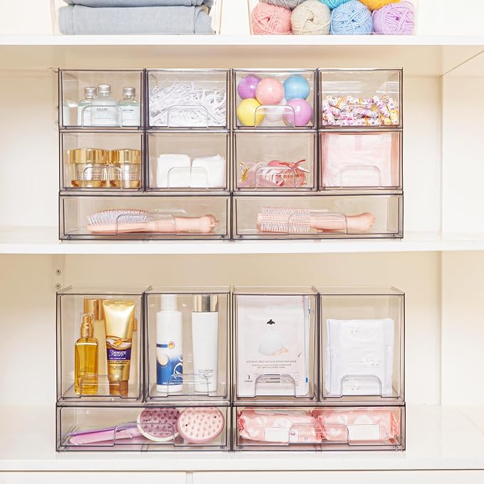 Vtopmart 7.6" H Clear Stackable Storage Drawers, 2 Pack Plastic Organizers Bins - Image 4
