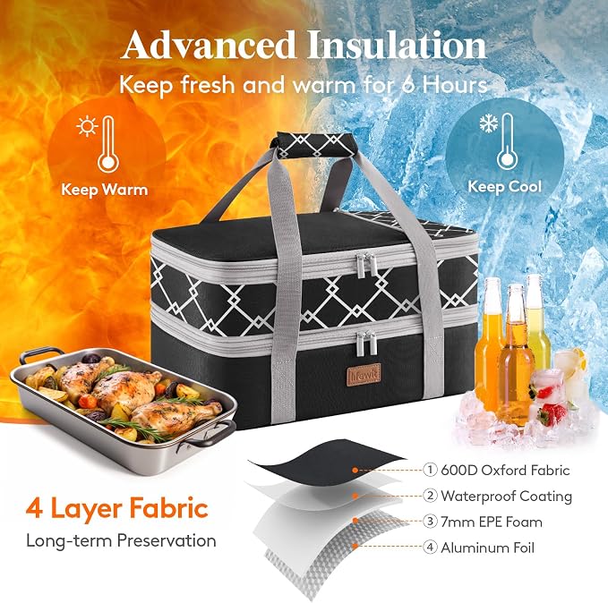 Lifewit Insulated Double Decker Casserole Carrier, Expandable Lasagna Lugger - Image 3