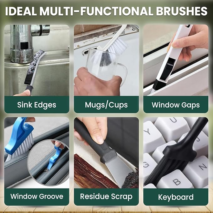 14 Pcs Crevice Cleaning Brush Set – Hard Bristle Cleaning Tools - Image 8