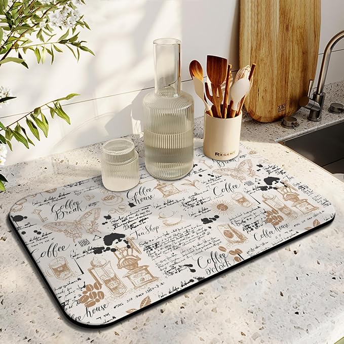 Coffee Bar Mat, Fits Under Coffee Machine, Dish Drying Mat - Image 3