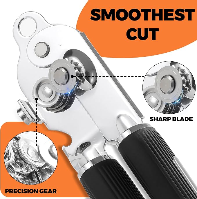 Can Opener Manual with Magnet, Soft Grip Rubber Handle Sharp Blade Smooth Edge - Image 3