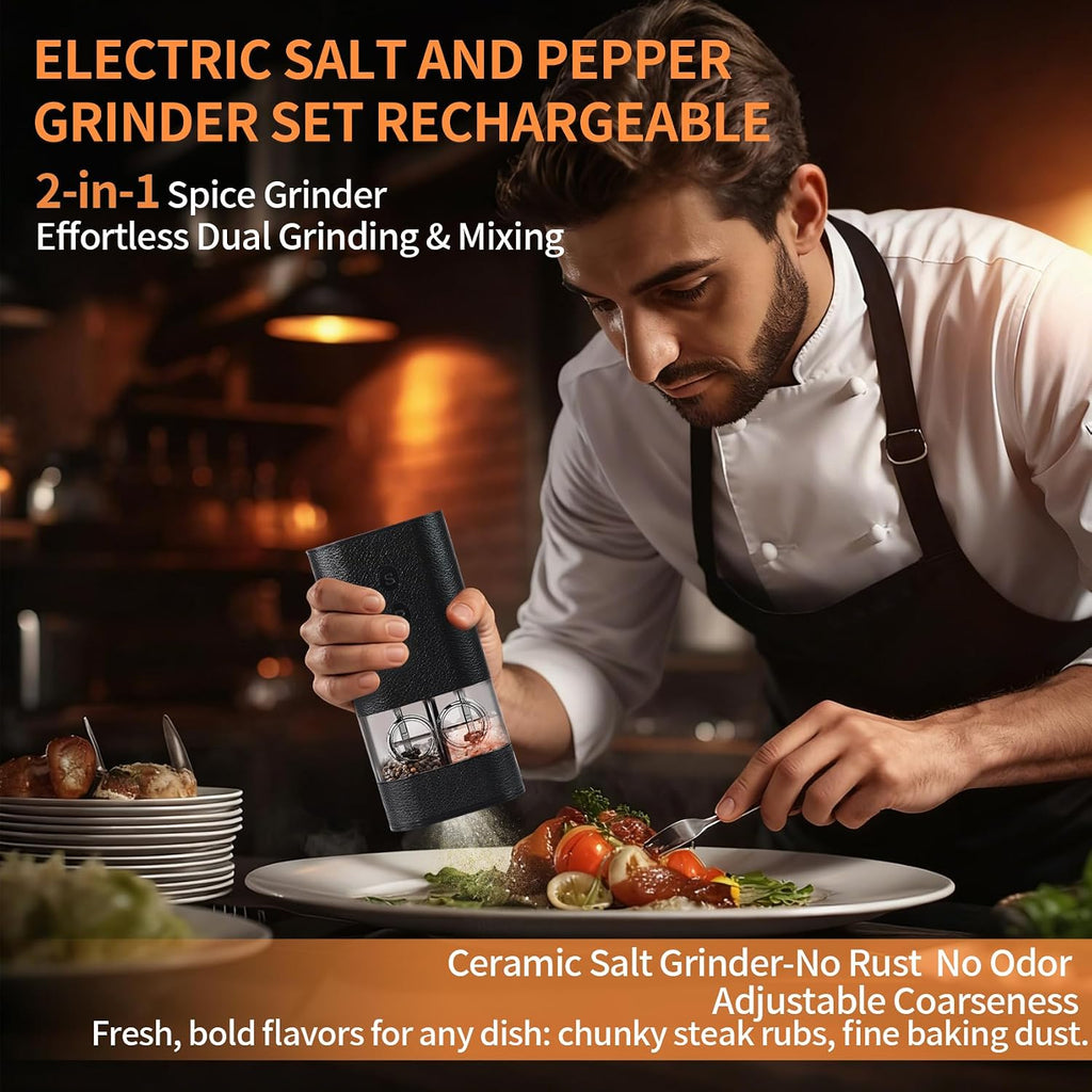 Dual Chamber Electric Pepper and Salt Grinder,Rechargeable Salt and