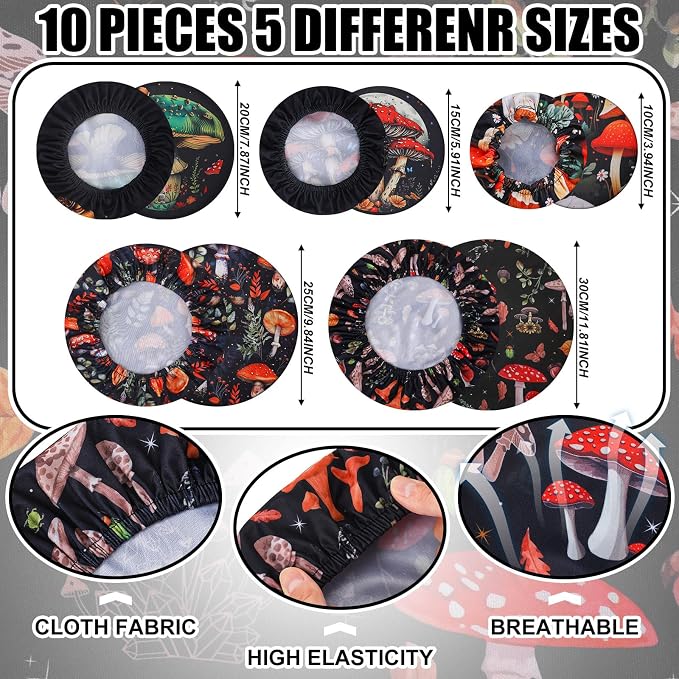 Patelai 10 Pcs Bowl Covers Reusable in 5 Size Stretch Cloth Fabric Elastic Food - Image 5