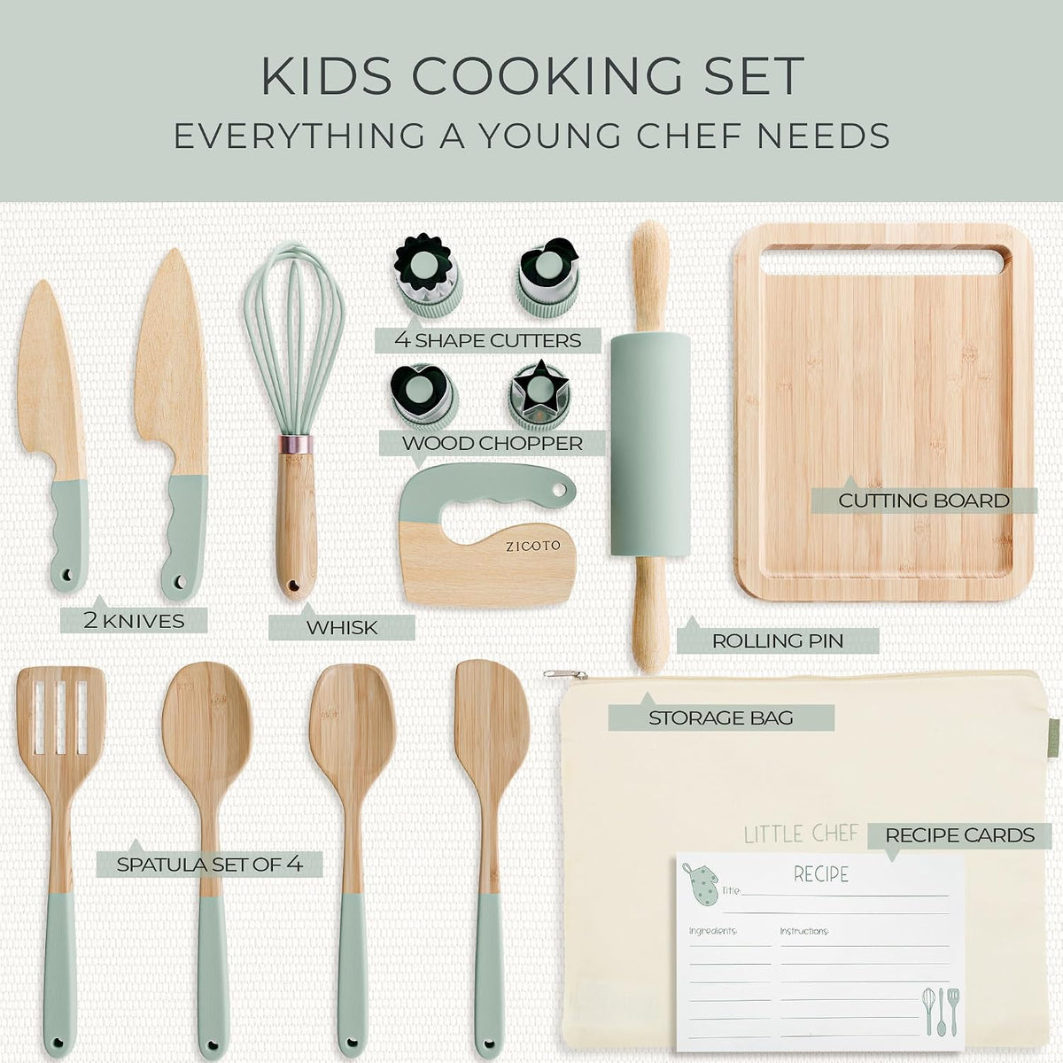 Wooden Cooking & Baking Set for Kids - Safe & Real Toddler Kitchen