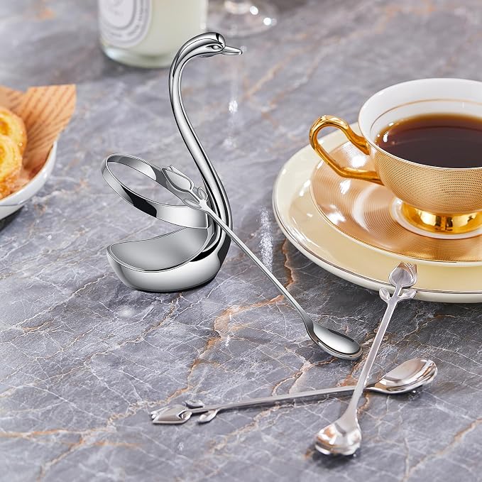 Silver Small Coffee Spoon Holder Set, Swan Base - Image 8