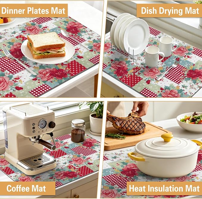 Kitchen Countertop Dish Drying Mat, Super Absorbent Coffee Bar Mat - Image 6