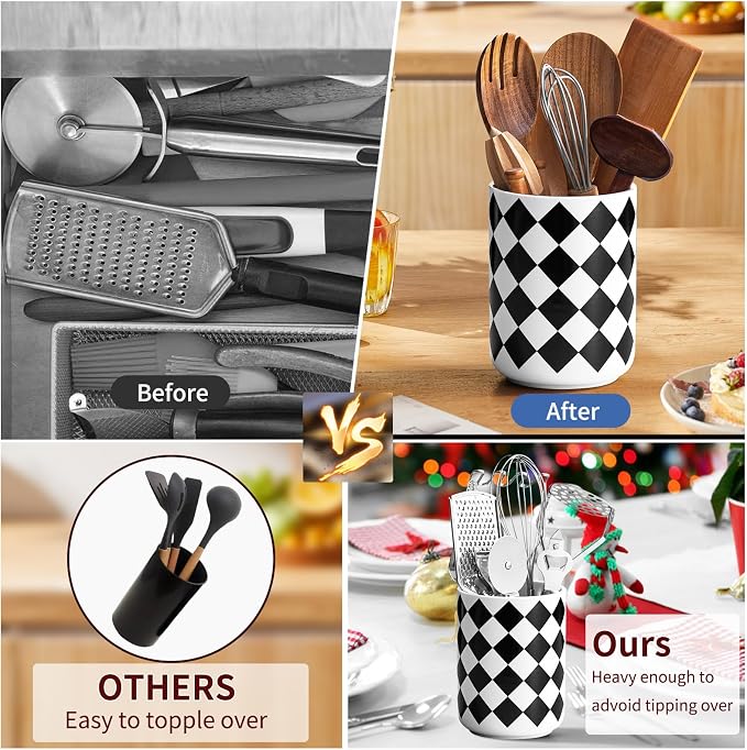 Kitchen Utensil Holder for Countertop， 6.4" Ceramic Utensil Holder Deep and - Image 5