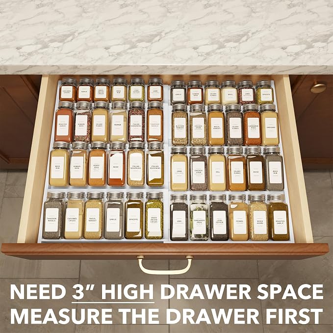 SpaceAid Bamboo White Spice Drawer Organizer, Expandable 4 Tier Spices Rack - Image 4