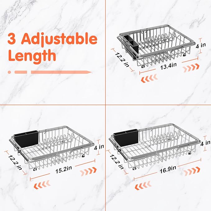 Expandable Over The Sink Dish Drainer Drying Rack In Stainless Steel Metal - Image 2