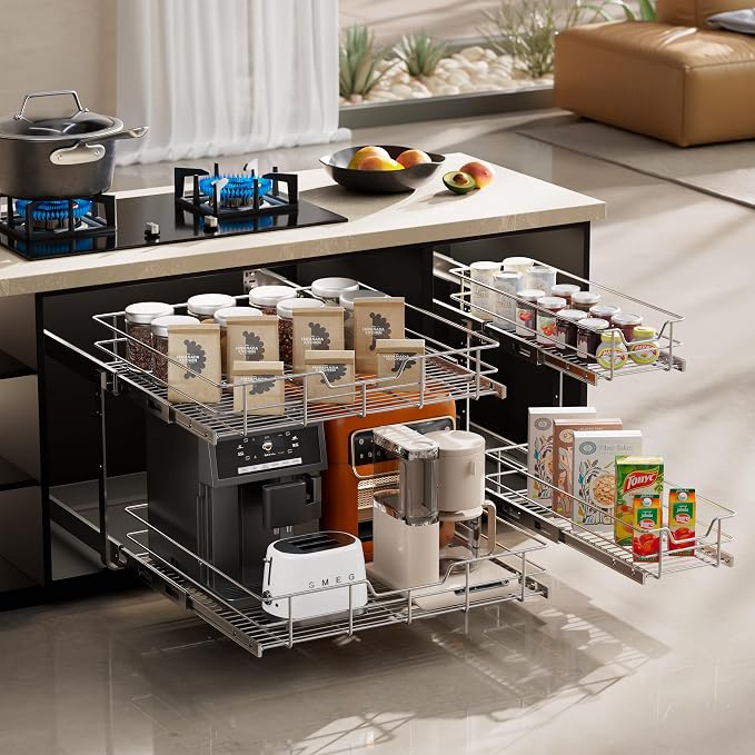 2 Tier Pull Out Cabinet Organizer 11" W X 17" D, Slide Out Drawers - Image 8