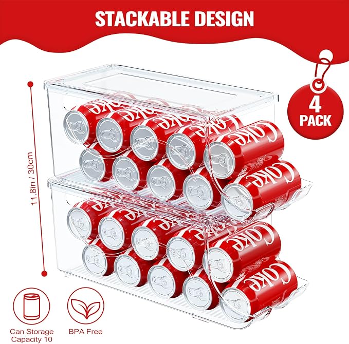 SCAVATA 4 Pack Stackable Refrigerator Organizer, Soda Can Dispenser Pop Cans - Image 2