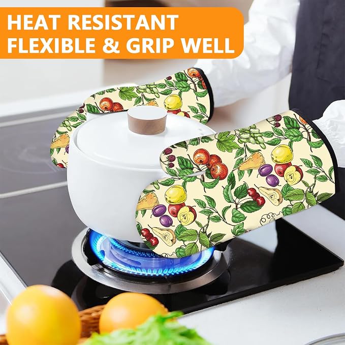 Fruit Oven Mitts and Pot Holders Sets 4Pcs, Extra Long Oven Gloves Potholder - Image 6