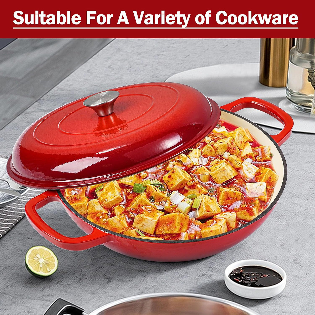 Vivicreate 3.5 Quart Enamel Cast Iron Dutch Oven Pot with Lid