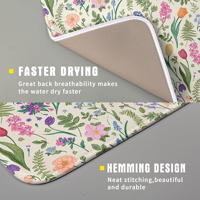 Spring Floral Dish Drying Mat for Kitchen Counter 16x18 Pink Sage Green Flower - Image 3
