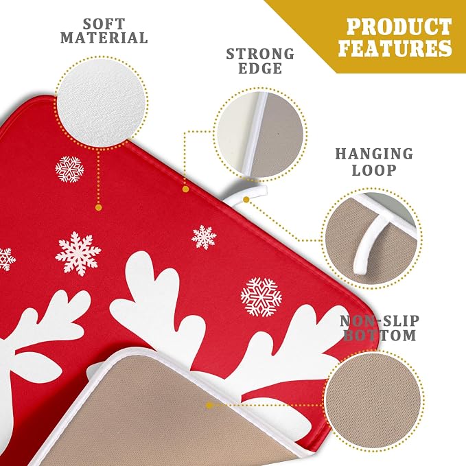Xmas Dish Drying Mat for Kitchen Counter Cute Reindeer Holiday Snowflake - Image 4
