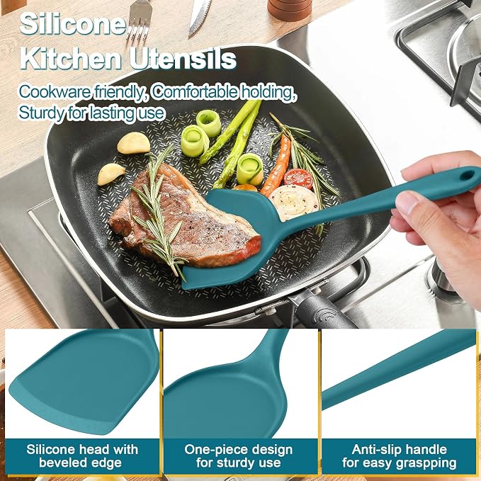 P&P CHEF Kitchen Utensil Set, 4 Pieces Non-stick Silicone Cooking Utensils - Image 3
