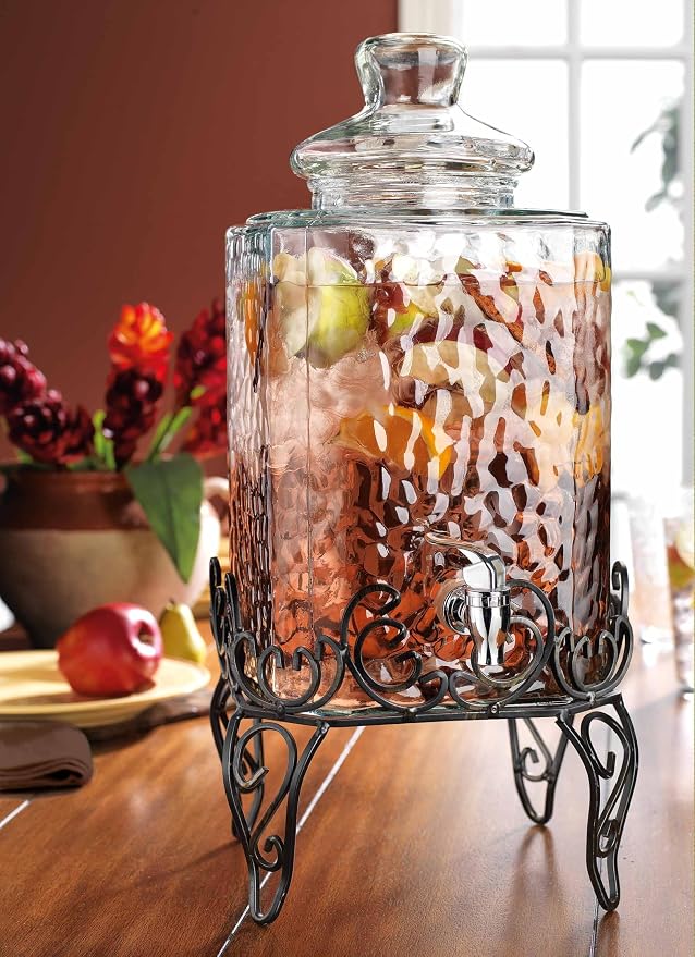 MosJos 2.5 Gallon Classic Hammered Glass Beverage Dispenser - Image 4