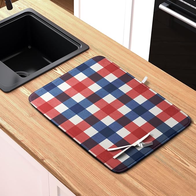 4th of July Dish Drying Mat Patriotic Buffalo Plaid Drying Mats - Image 6