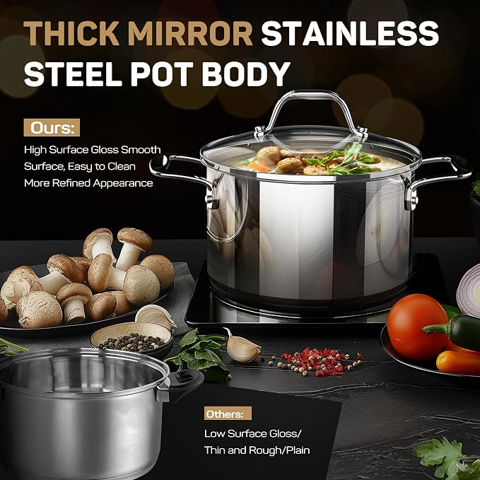 Ciwete 11-Piece Stainless Steel Pots and Pans Set Non Stick, Tri-Ply Stainless - Image 5