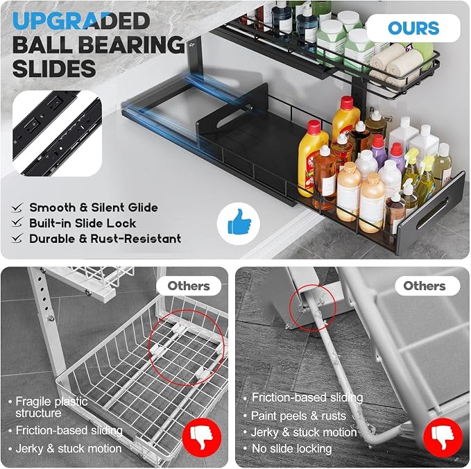 Under Sink Organizer Upgrade To Professional Rails, 2-Tier Dual Pull Out - Image 3