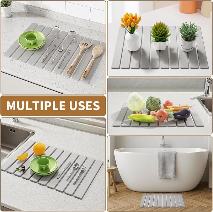 Stone Dish Drying Mats for Kitchen Counter-23.6''x15.3'' Foldable Quick Dry - Image 7