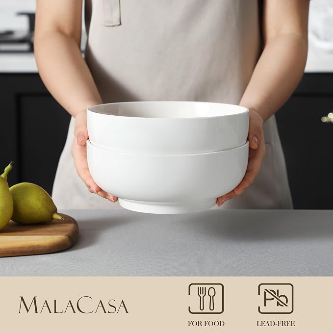 MALACASA Large Serving Bowls - 60 OZ Salad Bowls Set of 2 - Image 3