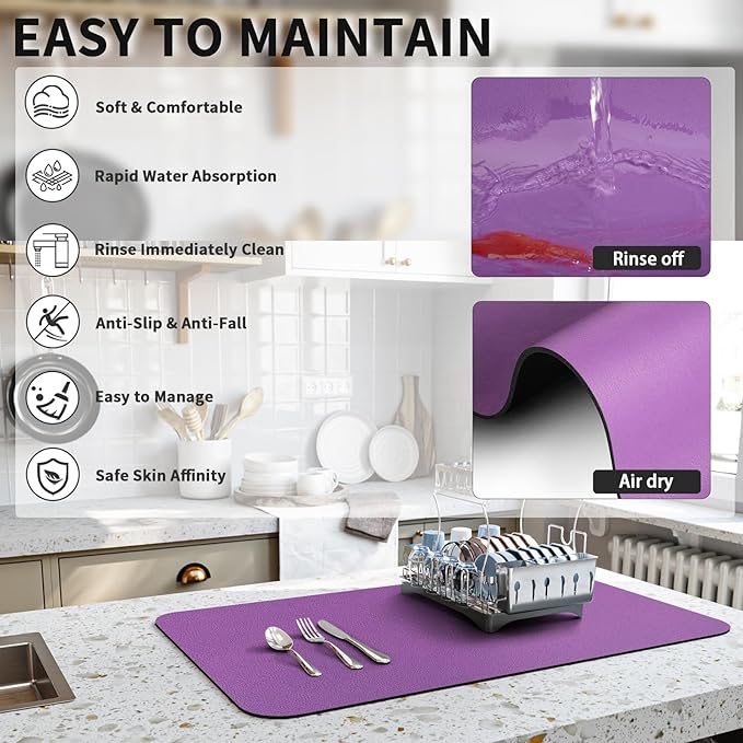 HotLive Dish Drying Mat for Kitchen Counter, Heat Resistant Drainer Mats - Image 4