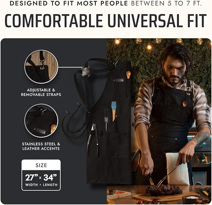 Asaya Chef and BBQ Apron with Bottle Opener and Hand Towel - 10oz Cotton Canvas - Image 5