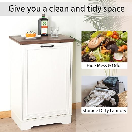 13 Gallons Tilt Out Trash Cabinet, Hidden Trash Can Cabinet Wooden Tilt Out Pet - Image 2