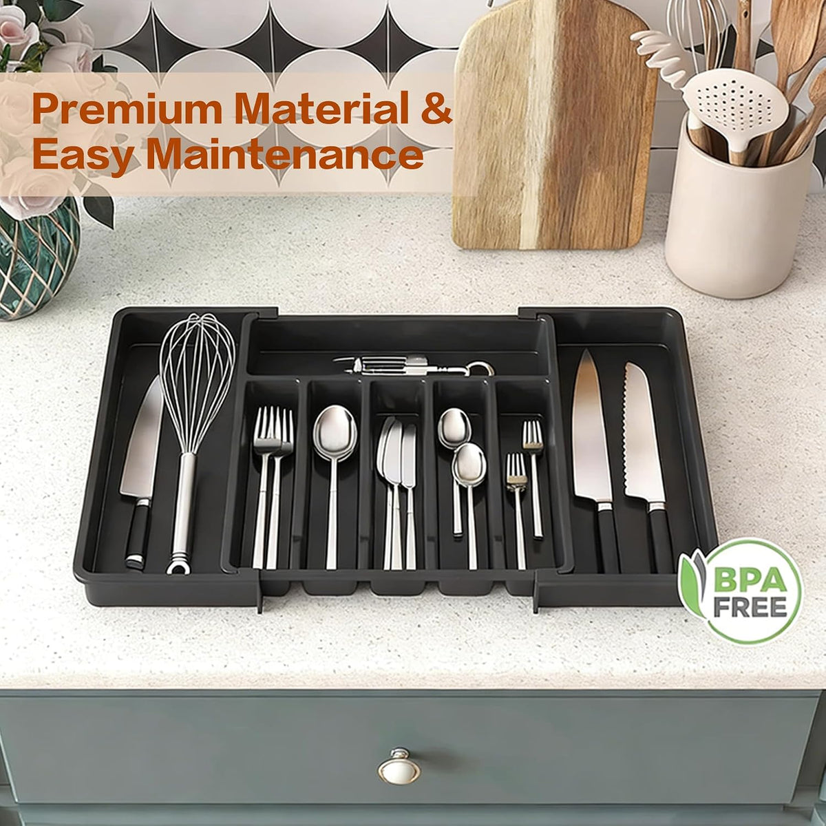 Expandable Silverware Drawer Organizer - BPA Free Flatware and Cutlery