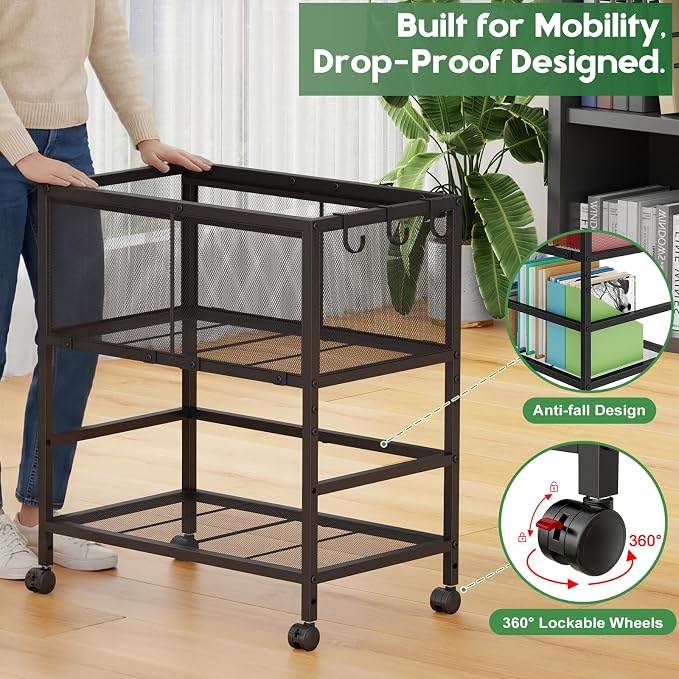 Rolling File Cart for Letter Size, Metal Hanging File Organizer - Image 6