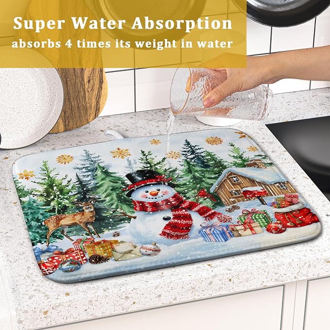 Christmas Kitchen Drying Mat 16 x 18 Inch Winter Snowflake Drying Pad Snowman - Image 7