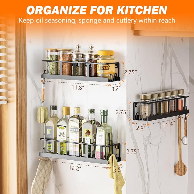 Bunoxea Spice Rack Wall Mounted 4 Pack, Space-Saving Spice Organizer - Image 8